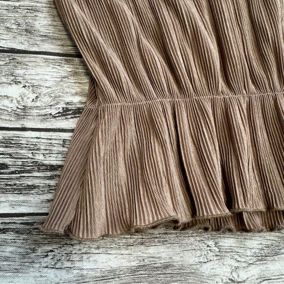 Pull & Bear Women's Accordion Pleat Blouse XL Extra Large Tan Beige Light Brown - Picture 9 of 15
